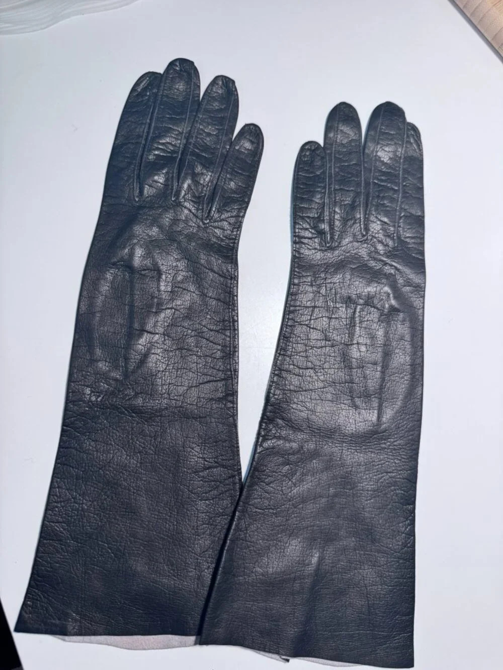 Neiman Marcus Long Black Leather Gloves